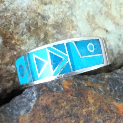 David Rosales Arizona Blue Fancy Inlaid Sterling Silver Ring