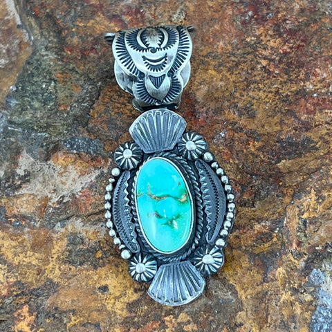 Royston Turquoise Sterling Silver Pendant w Feathers by Rosita Calladito