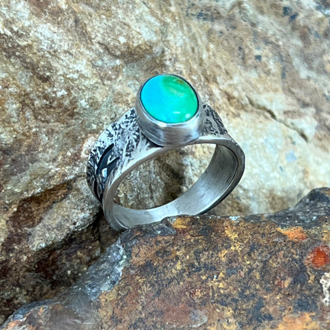Sonoran Gold Turquoise Sterling Silver Ring by Ray Coriz Size 6.5