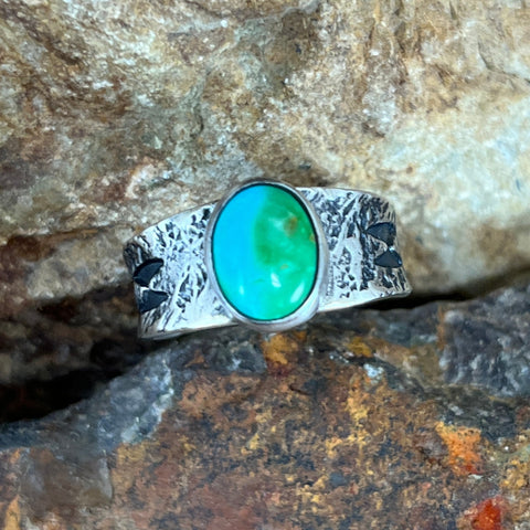 Sonoran Gold Turquoise Sterling Silver Ring by Ray Coriz Size 6.5