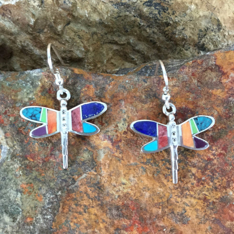 David Rosales Indian Summer Inlaid Sterling Silver Earrings Dragonfly