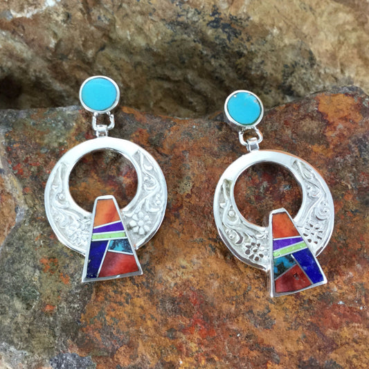 David Rosales Indian Summer Inlaid Sterling Silver Earrings