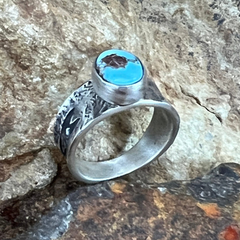 Golden Hill Turquoise Sterling Silver Ring by Ray Coriz Size 6
