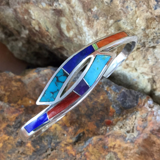 David Rosales Indian Summer Inlaid Sterling Silver Bracelet