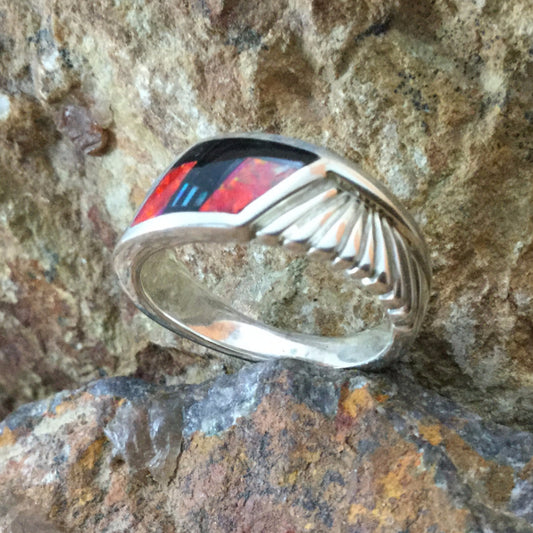 David Rosales Red Moon Inlaid Sterling Silver Ring