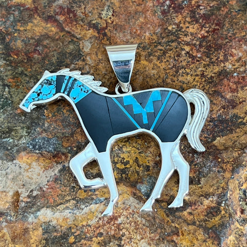 David Rosales Shadow Peak Inlaid Sterling Silver Pendant Horse