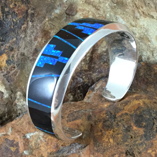 David Rosales Black Beauty Fancy Inlaid Sterling Silver Bracelet