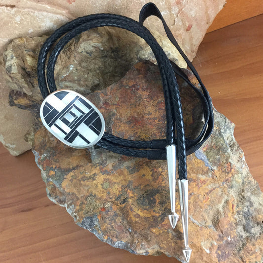 David Rosales Tuxedo Inlaid Sterling Silver Bolo Tie