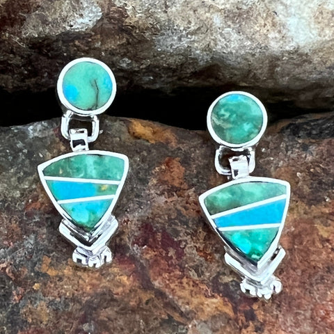 David Rosales Sonoran Gold Turquoise Inlaid Sterling Silver Earrings