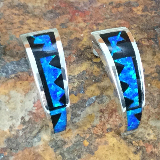 David Rosales Black Beauty Fancy Inlaid Sterling Silver Earrings