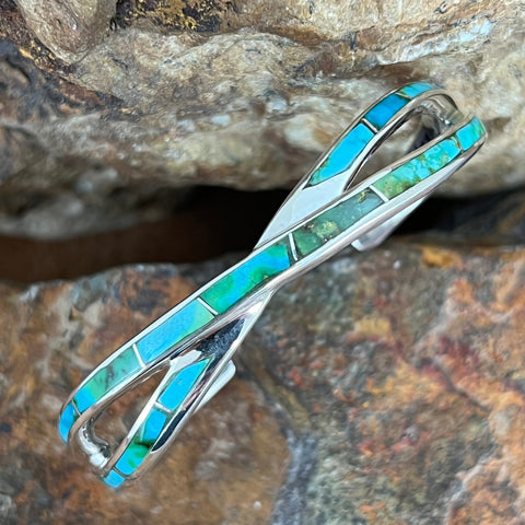 David Rosales Sonoran Gold Turquoise Inlaid Sterling Silver Bracelet