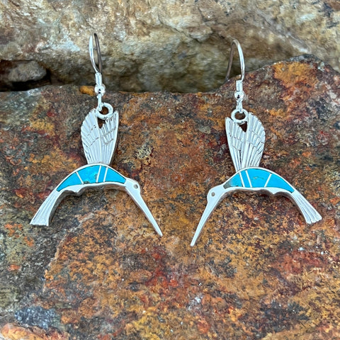 David Rosales Arizona Blue Inlaid Sterling Silver Earrings Hummingbird