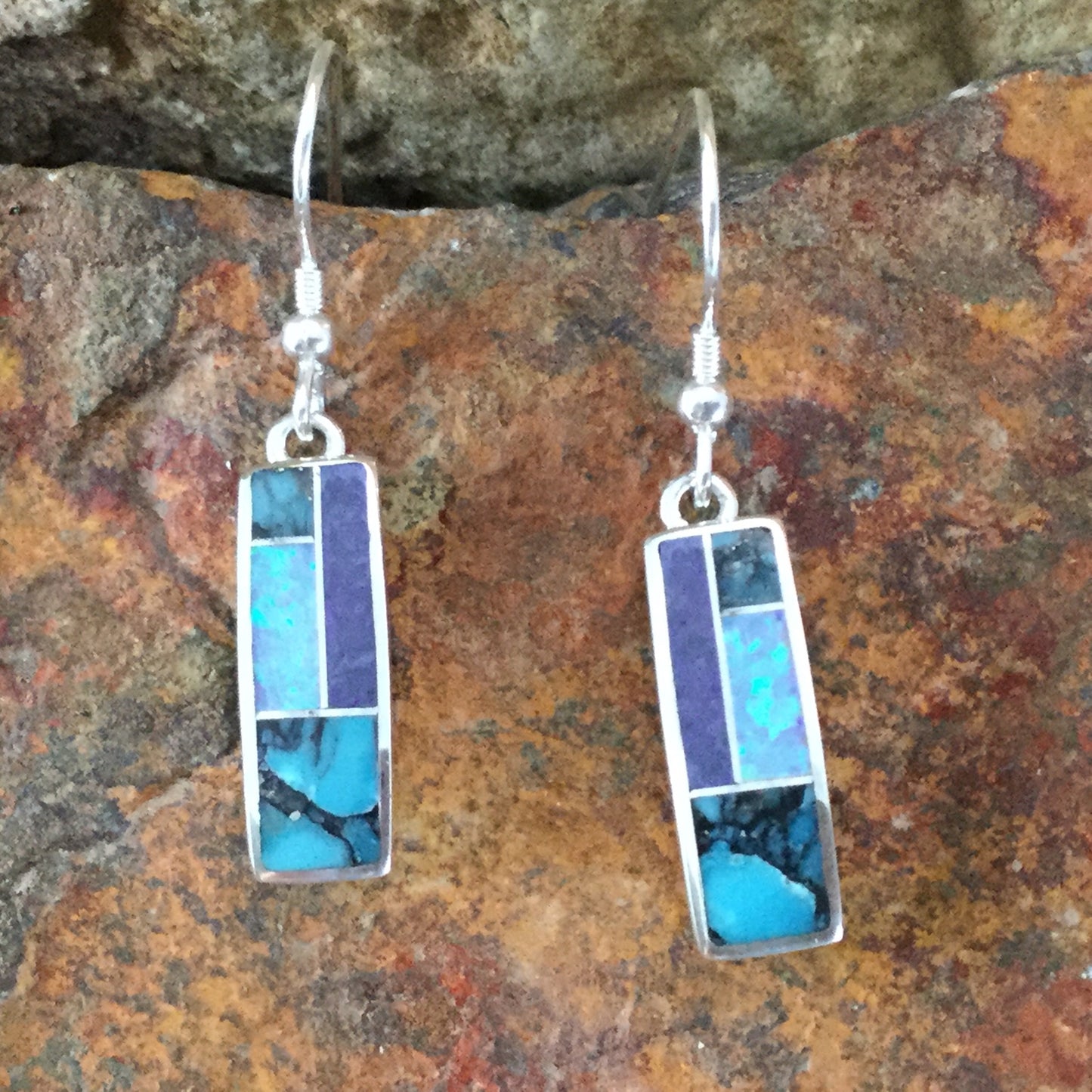 David Rosales Shalako Inlaid Sterling Silver Earrings Huggie