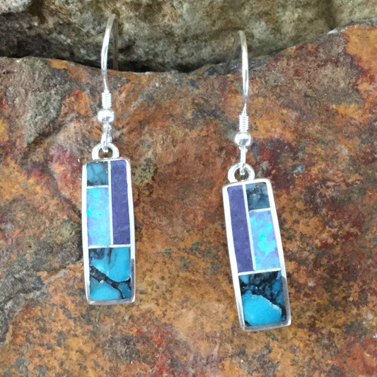 David Rosales Shalako Inlaid Sterling Silver Earrings Huggie
