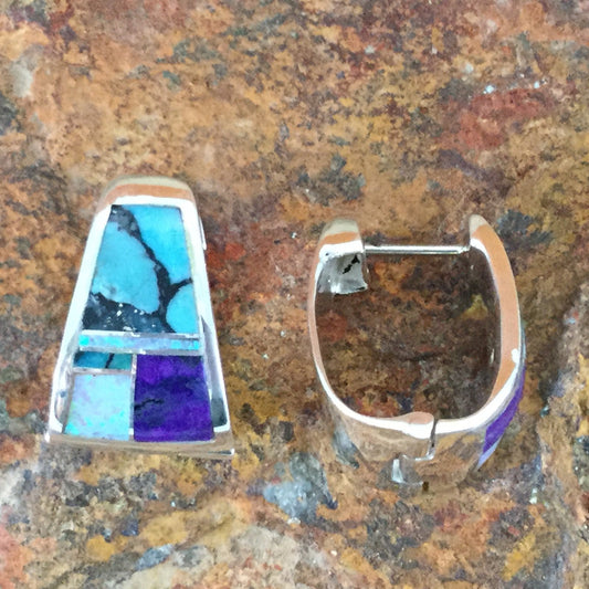 David Rosales Shalako Inlaid Sterling Silver Earrings Huggie