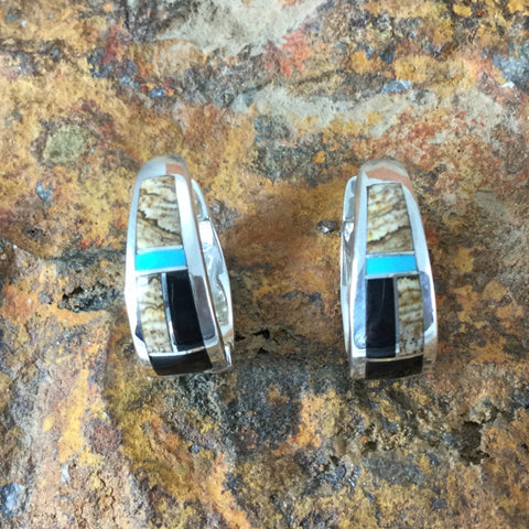 David Rosales Turquoise Creek Inlaid Sterling Silver Earrings Huggie