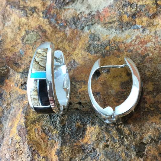David Rosales Turquoise Creek Inlaid Sterling Silver Earrings Huggie