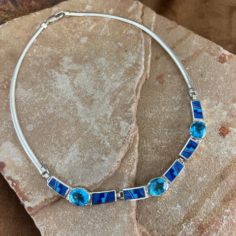 David Rosales Blue Sky Inlaid Sterling Silver Necklace w/ Blue Topaz