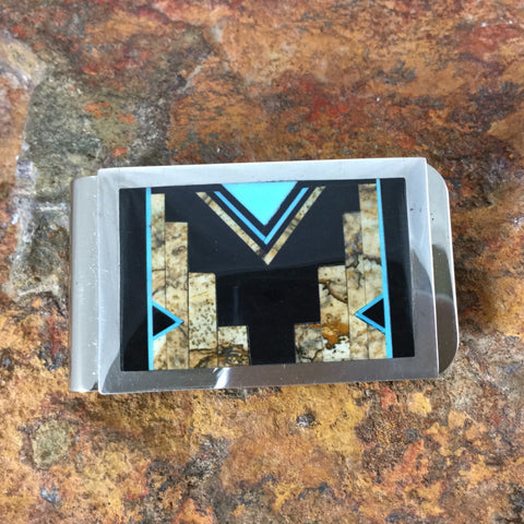 David Rosales Turquoise Creek Fancy Inlaid Sterling Silver Money Clip