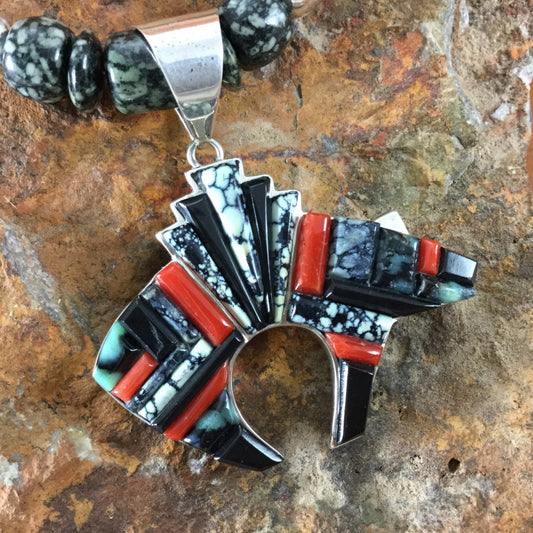 David Rosales New West Inlaid Sterling Silver Pendant Bear w/ Necklace