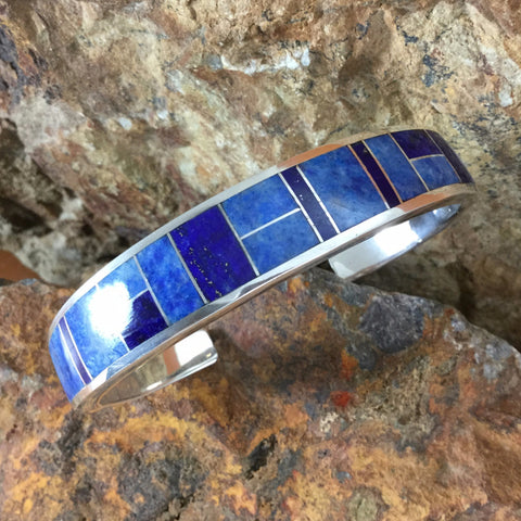 David Rosales Blue Water Inlaid Sterling Silver Bracelet