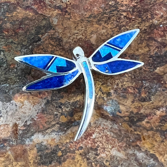 David Rosales Blue Sky Inlaid Sterling Silver Pendant/Pin Dragonfly