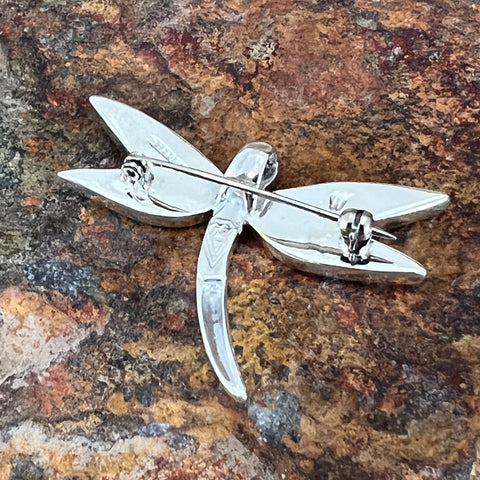 David Rosales Blue Sky Inlaid Sterling Silver Pendant/Pin Dragonfly
