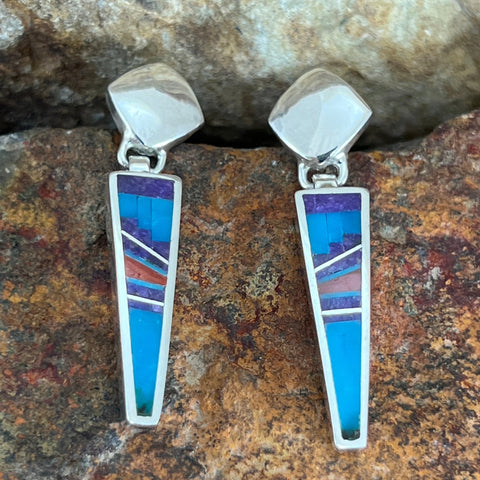 NEW David Rosales Summer Sunset Inlaid Sterling Silver Earrings