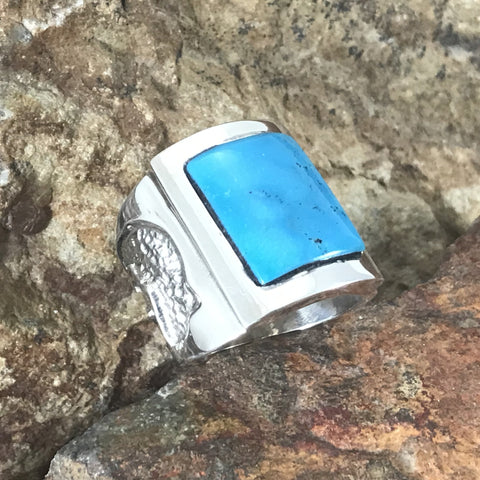 Bisbee Turquoise Sterling Silver Ring by Billy Jaramillo Size 11