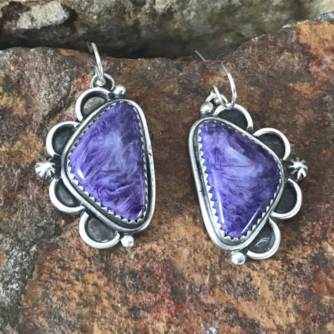 Purple Chalcedony Sterling Silver Earrings by Mary Tso