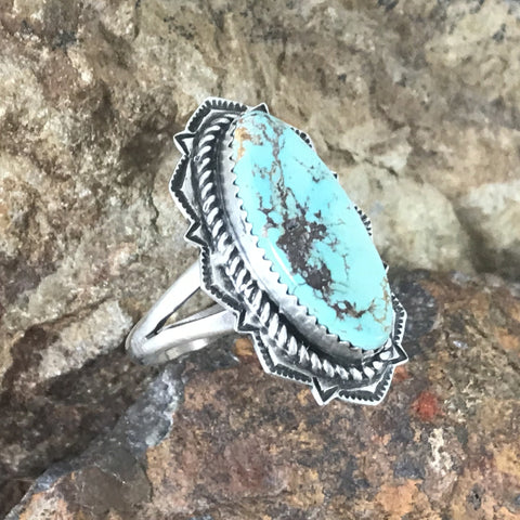 Kingman Turquoise Sterling Silver Ring by Mary Tso -- Size 11 1/2