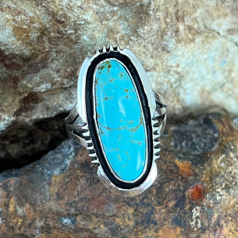 Kingman Turquoise Sterling Silver Ring by Wil Denetdale - Size 7.25