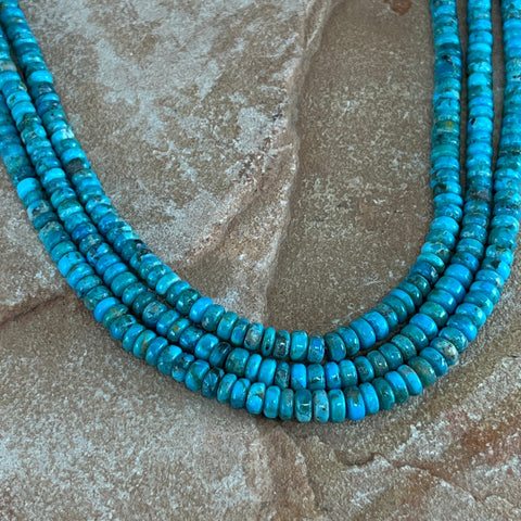 21" Three Strand Kingman Turquoise Beaded Necklace by Robert Tenario