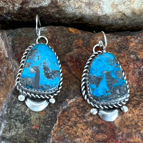 Ithica Peak Kingman Turquoise Sterling Silver Earrings by Mary Tso