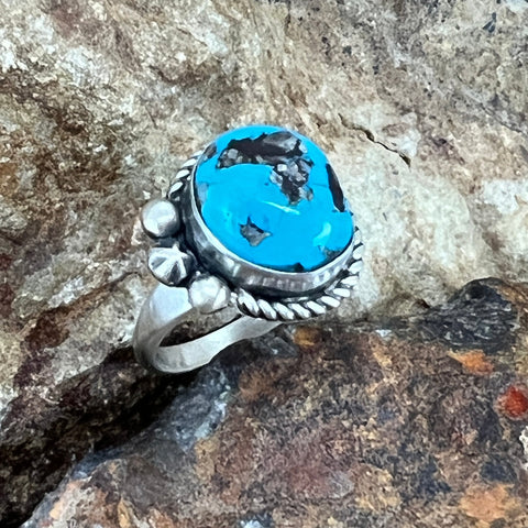 Bisbee Turquoise Sterling Silver Ring by Mary Tso Size 10