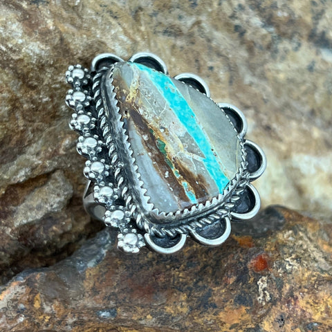 Boulder Turquoise Sterling Silver Ring by Mary Tso Size 10
