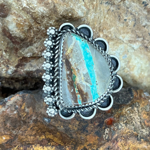 Boulder Turquoise Sterling Silver Ring by Mary Tso Size 10