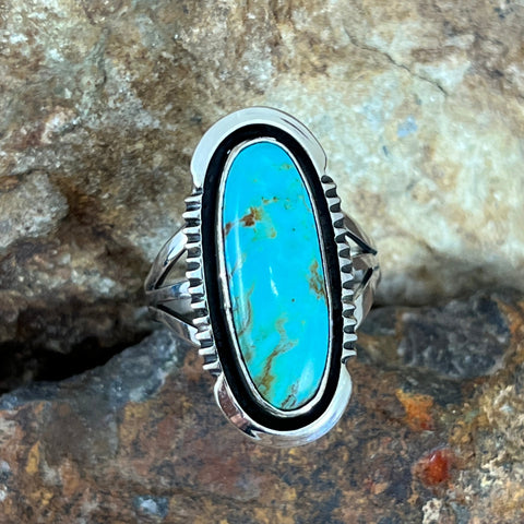 Kingman Turquoise Sterling Silver Ring by Wil Denetdale - Size 8