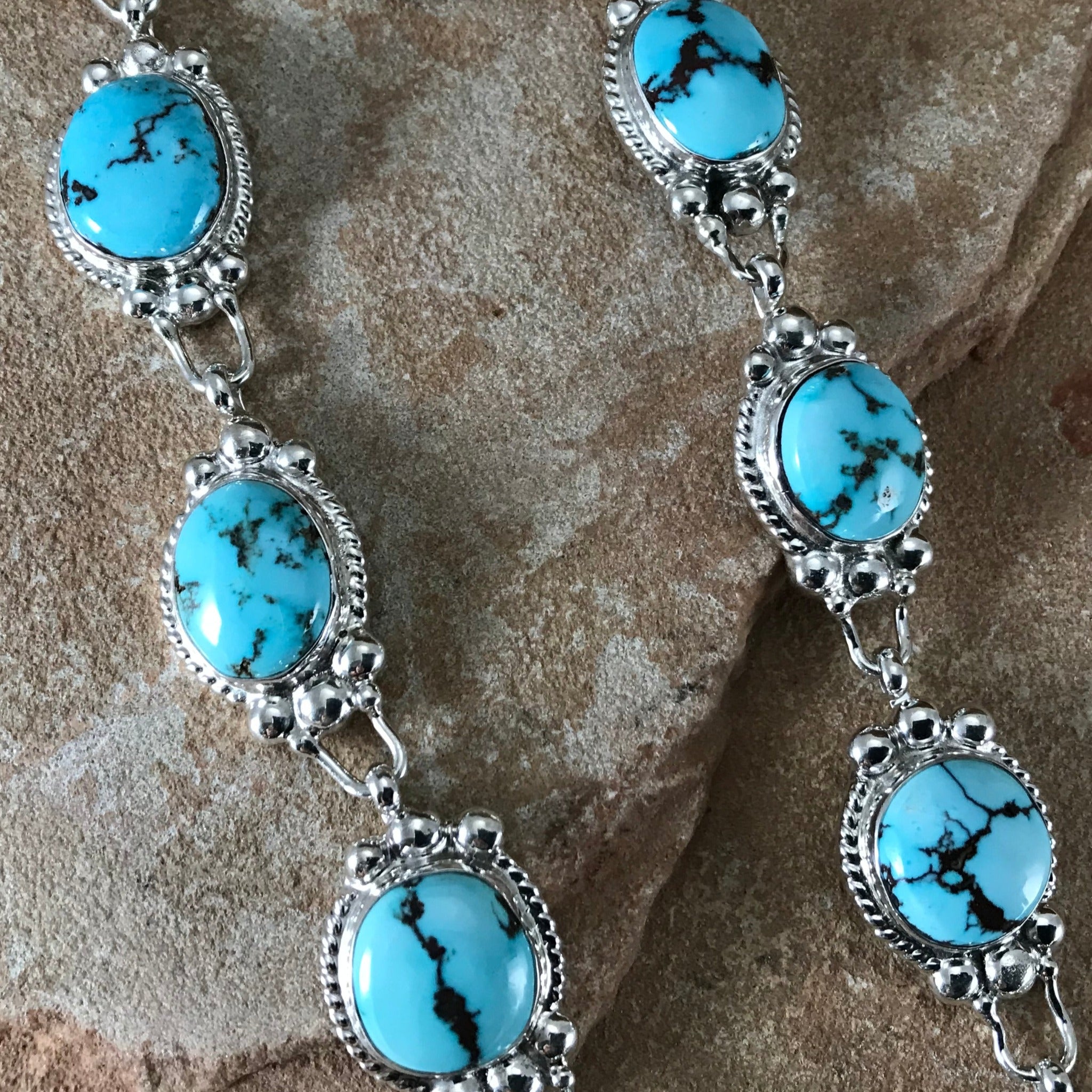 Dry Creek Turquoise Sterling Silver Necklace Lariat by Billy Jaramillo