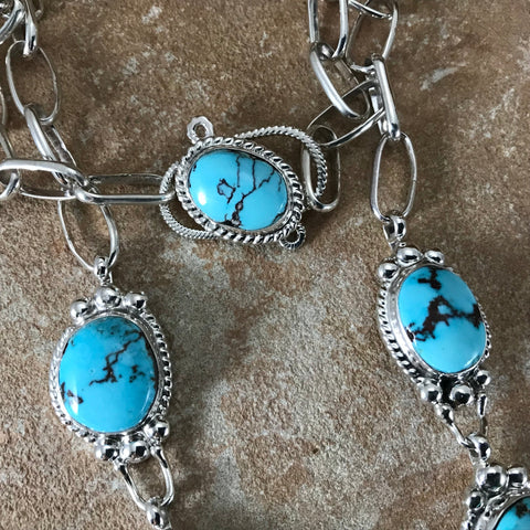 Dry Creek Turquoise Sterling Silver Necklace Lariat by Billy Jaramillo