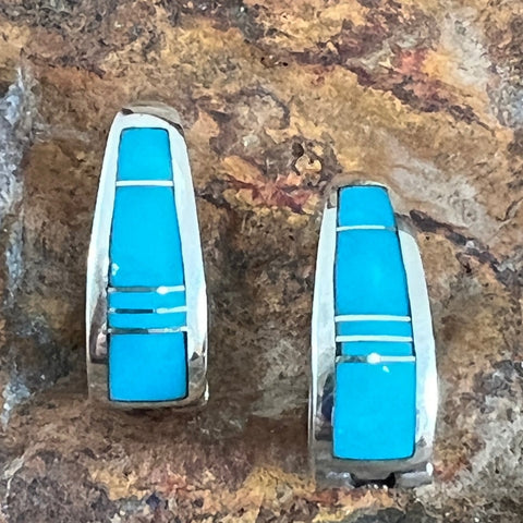 David Rosales Arizona Blue Inlaid Sterling Silver Earrings Huggie