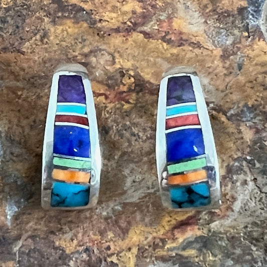 David Rosales Indian Summer Inlaid Sterling Silver Earrings Huggie