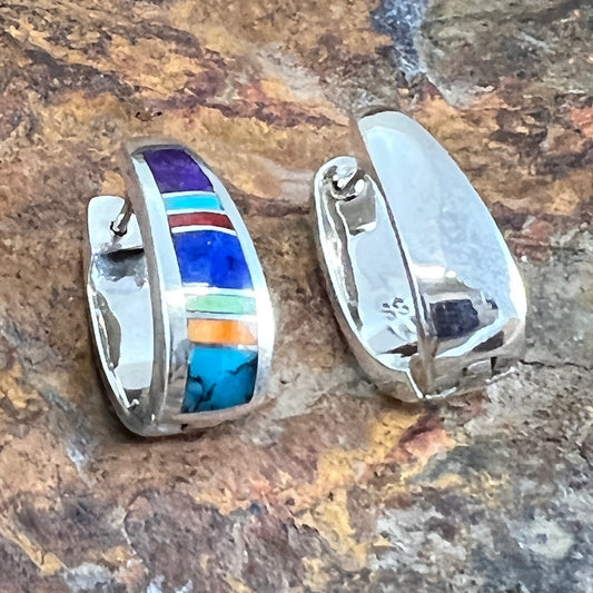 David Rosales Indian Summer Inlaid Sterling Silver Earrings Huggie