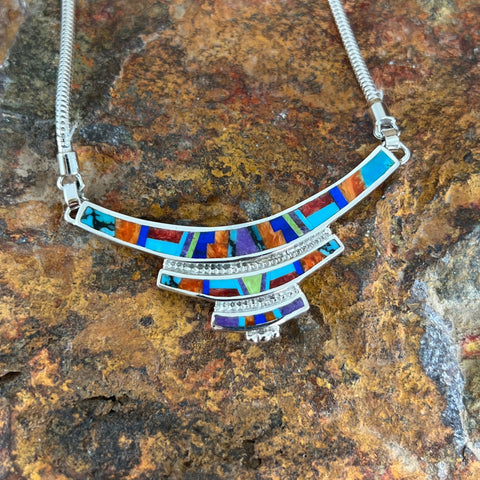 David Rosales Indian Summer Fancy Inlaid Sterling Silver Necklace