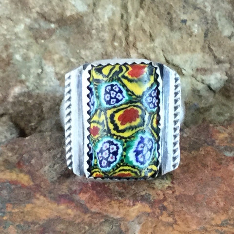 Glass Trade Bead Sterling Silver Ring by Martha Willeto - Adjustable