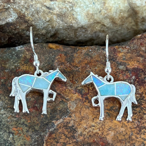 David Rosales Amazing Light Inlaid Sterling Silver Earrings Horse