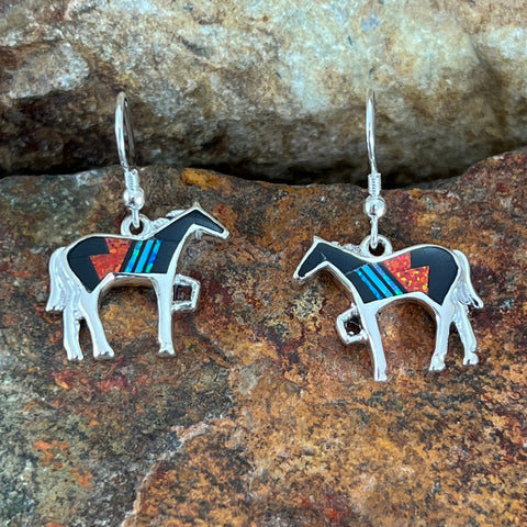 David Rosales Red Moon Inlaid Sterling Silver Earrings Horse