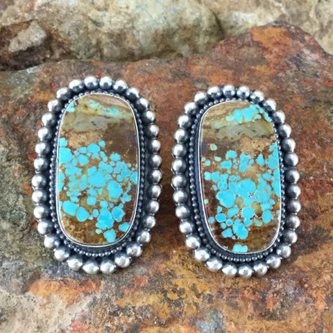 Number 8 Turquoise Sterling Silver Earrings by Readda Begay