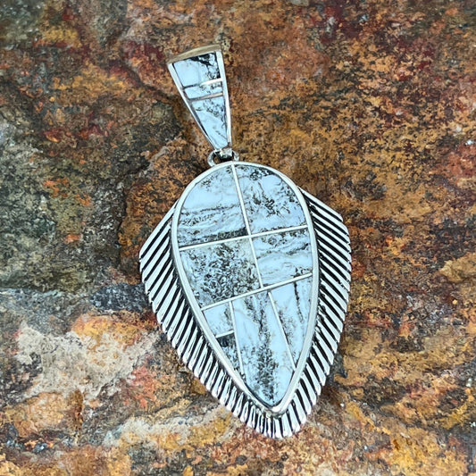 David Rosales White Buffalo Inlaid Sterling Silver Pendant