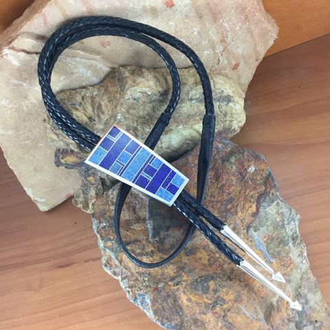 David Rosales Blue Water Inlaid Sterling Silver Bolo Tie